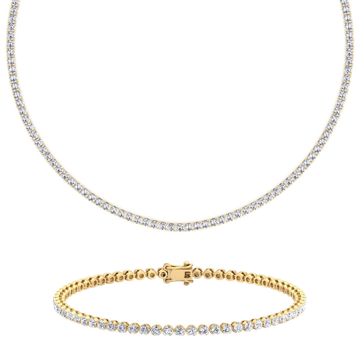 Gift Set - 6.4CT Crown Crown Prong Diamond Tennis Necklace & 4CT Crown Prong Diamond Tennis Bracelet in 14k Solid Gold - Gem Jewelers Co