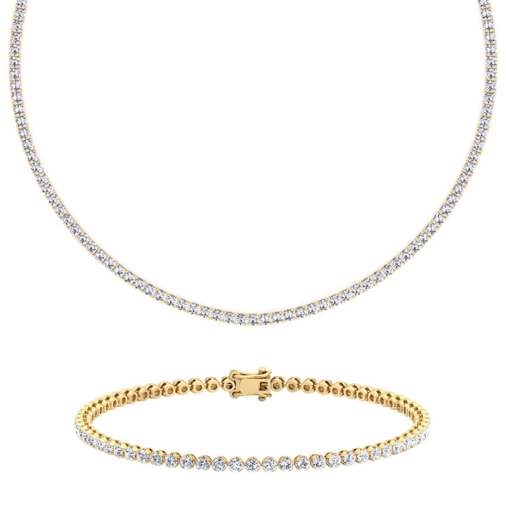 Gift Set - 6.4CT Crown Crown Prong Diamond Tennis Necklace & 4CT Crown Prong Diamond Tennis Bracelet in 14k Solid Gold