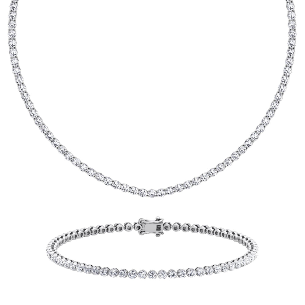 Gift Set - 6.4CT Crown Crown Prong Diamond Tennis Necklace & 4CT Crown Prong Diamond Tennis Bracelet in 14k Solid Gold - Gem Jewelers Co