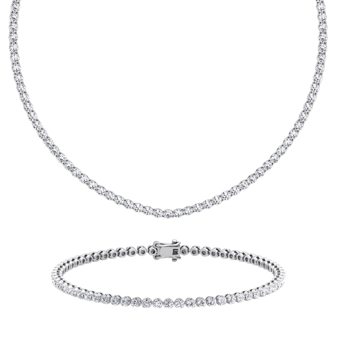 Gift Set - 6.4CT Crown Crown Prong Diamond Tennis Necklace & 4CT Crown Prong Diamond Tennis Bracelet in 14k Solid Gold - Gem Jewelers Co