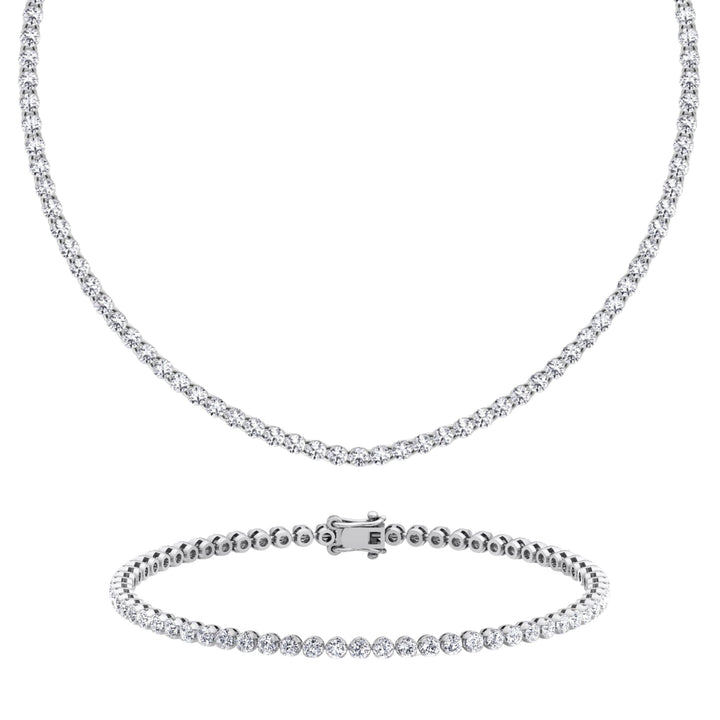 Gift Set - 6.4CT Crown Crown Prong Diamond Tennis Necklace & 4CT Crown Prong Diamond Tennis Bracelet in 14k Solid Gold - Gem Jewelers Co