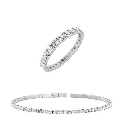 Gift Set - 1CTW Round Cut Diamond Eternity Band & 1CT Flexible Diamond Bangle in 14k Solid Gold - Gem Jewelers Co