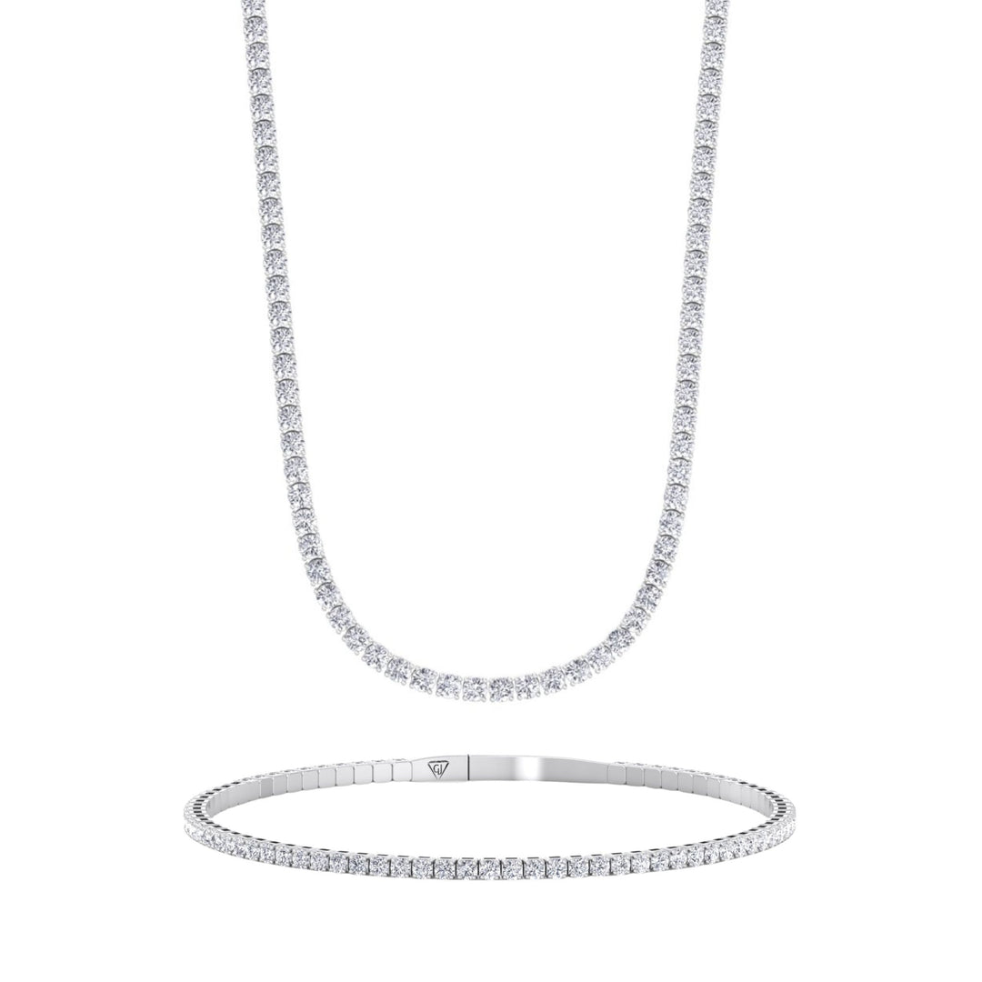 Gift Set - 4CT Diamond Tennis Necklace & 1.05CT Flexible Diamond Bangle in 14k Solid Gold