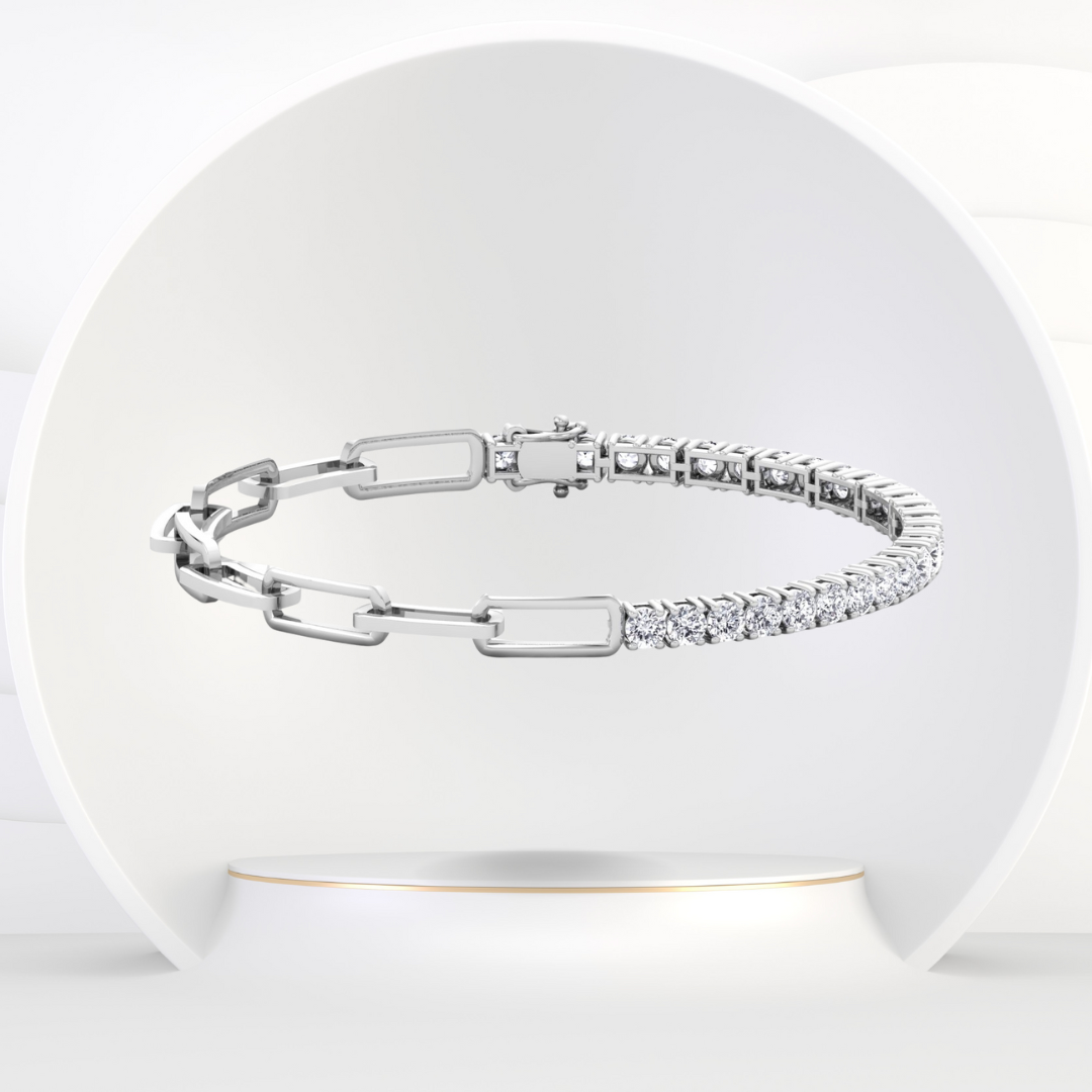 Halfway Adjustable Natural Diamond Tennis Bracelet With Paperclip Chain