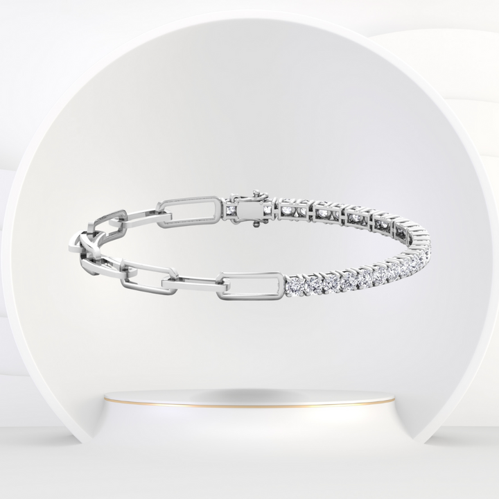 Halfway Adjustable Natural Diamond Tennis Bracelet With Paperclip Chain