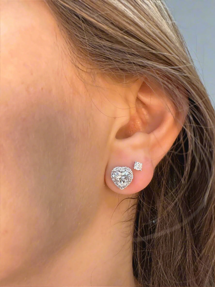 Tiana - Heart Shape Diamond Halo Studs - Gem Jewelers Co