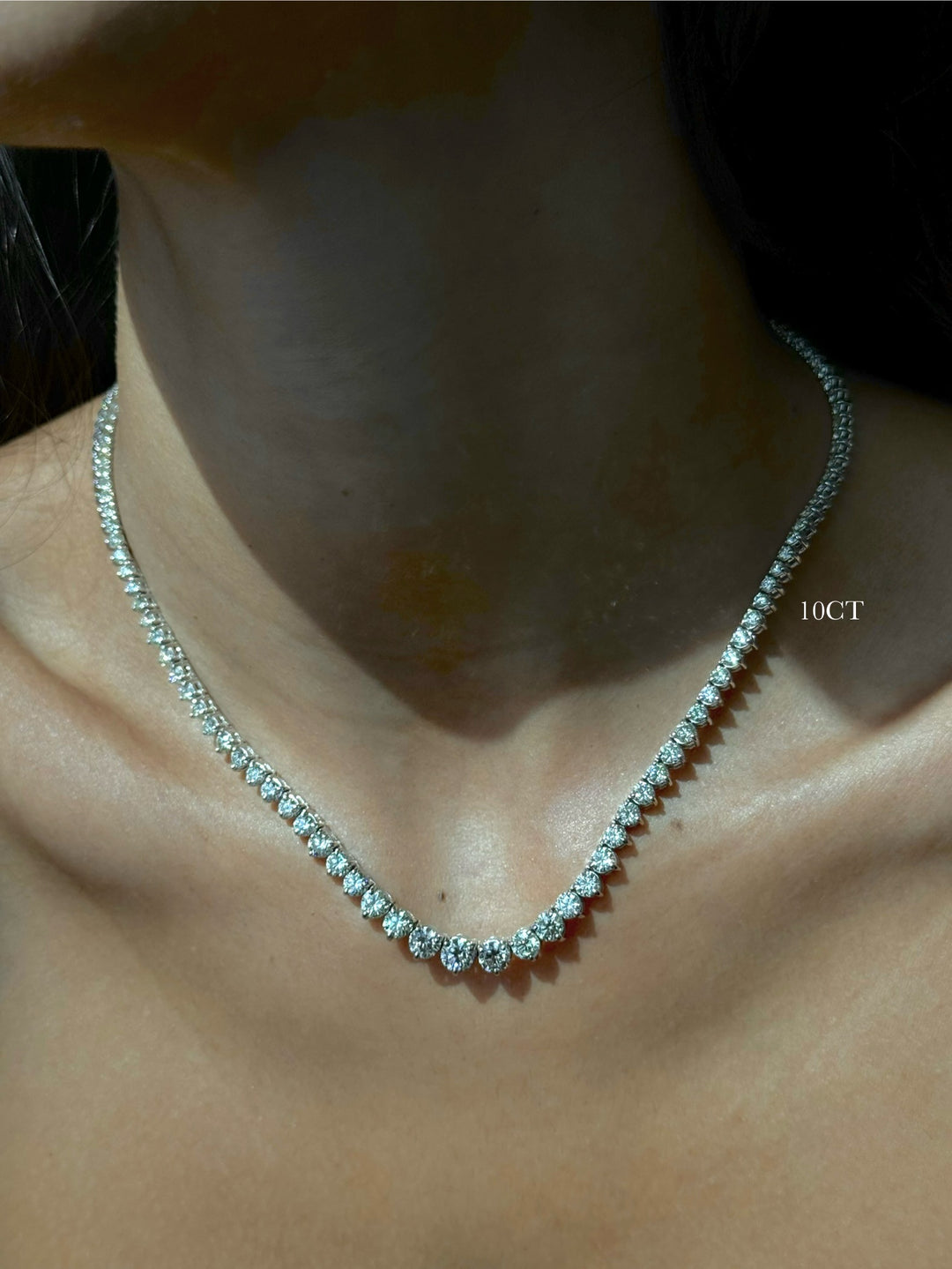 3-Prong Riviera Graduated Natural Diamond Tennis Necklace in Platinum
