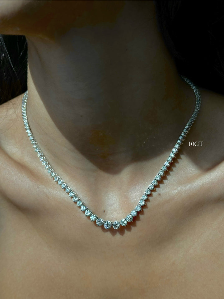 3-Prong Riviera Graduated Natural Diamond Tennis Necklace in Platinum