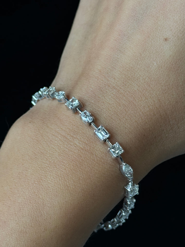 7CT T.W T.W Multi Shape Natural Diamond Tennis Bracelet 14K White Gold