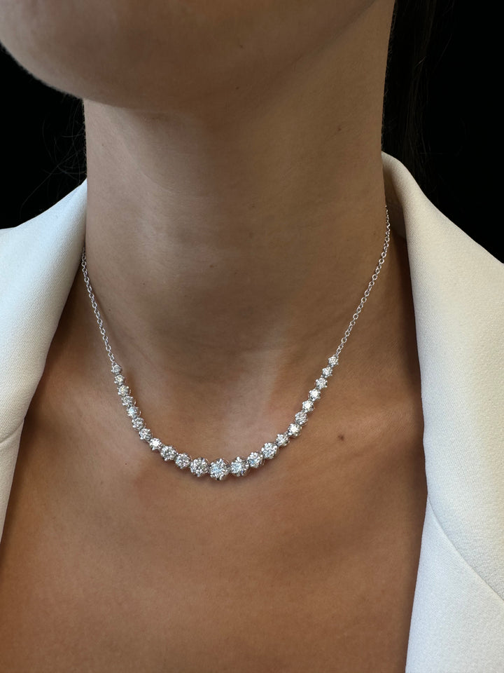 Halfway Graduated Crown Prong Natural Diamond Tennis Necklace
