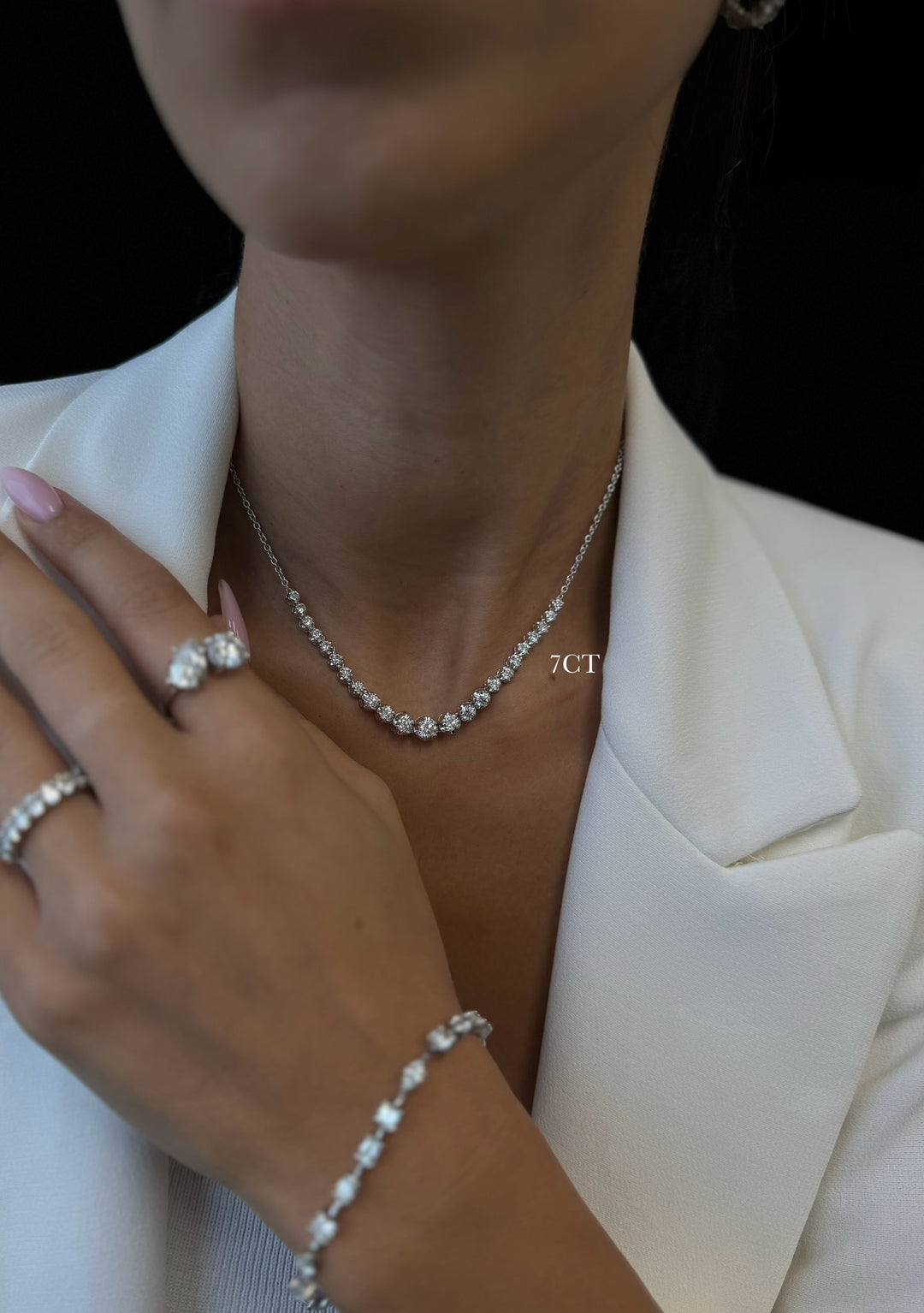 Halfway Graduated Crown Prong Natural Diamond Tennis Necklace