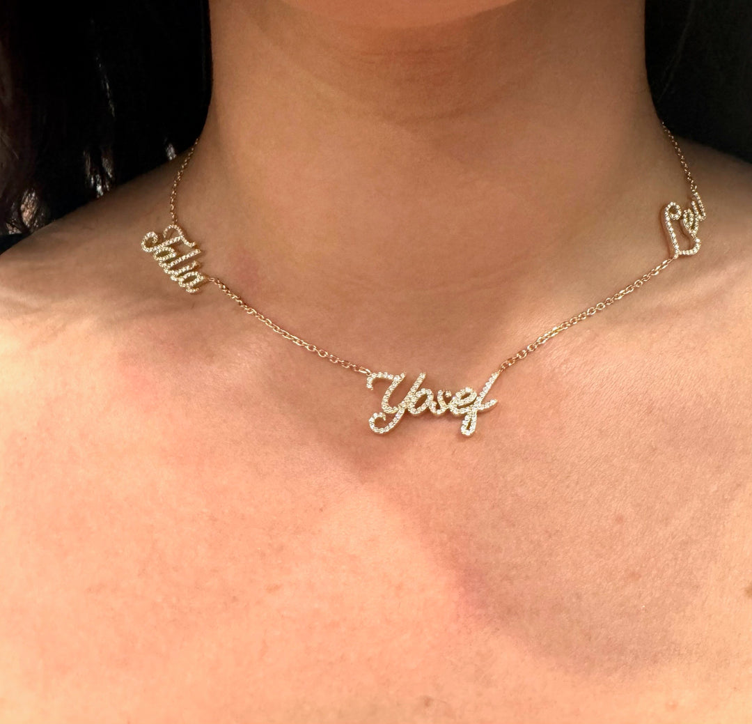 1.50CT T.W. Custom 3 Name Diamond Necklace - Gem Jewelers Co