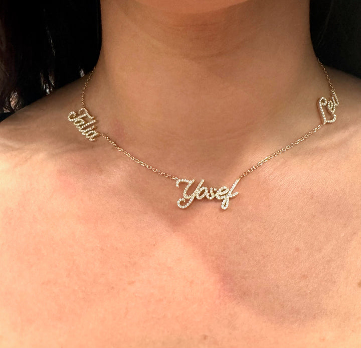 1.50CT T.W. Custom 3 Name Diamond Necklace - Gem Jewelers Co