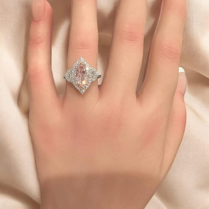 1.08CT Light Pink-Brown Marquise Step Cut Diamond Engagement Ring 18K White Gold