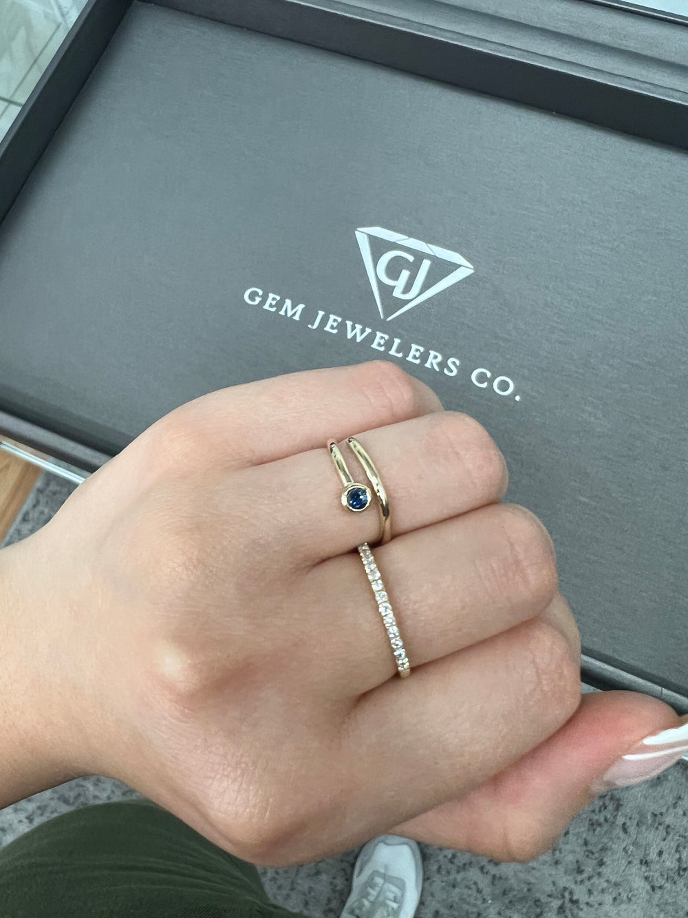 Bleu - Round Cut Blue Sapphire Bezel Set Stacking Ring - Gem Jewelers Co