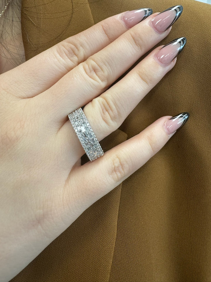 1 Carat Total Baguette and Round Natural Diamond Halfway Band in 14K White Gold