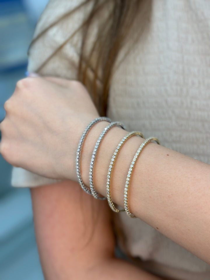 Gift Set - 4CT Diamond Tennis Necklace & 1.05CT Flexible Diamond Bangle in 14k Solid Gold - Gem Jewelers Co