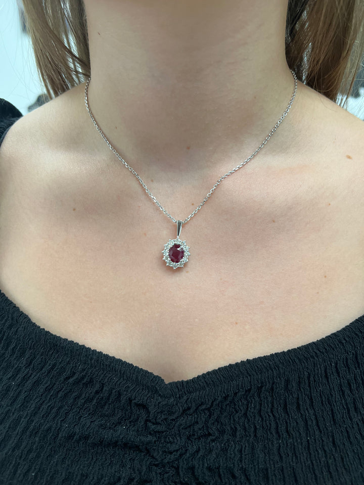 Burma - 3.5CT Oval Ruby and Round Diamond Pendant Necklace - Gem Jewelers Co