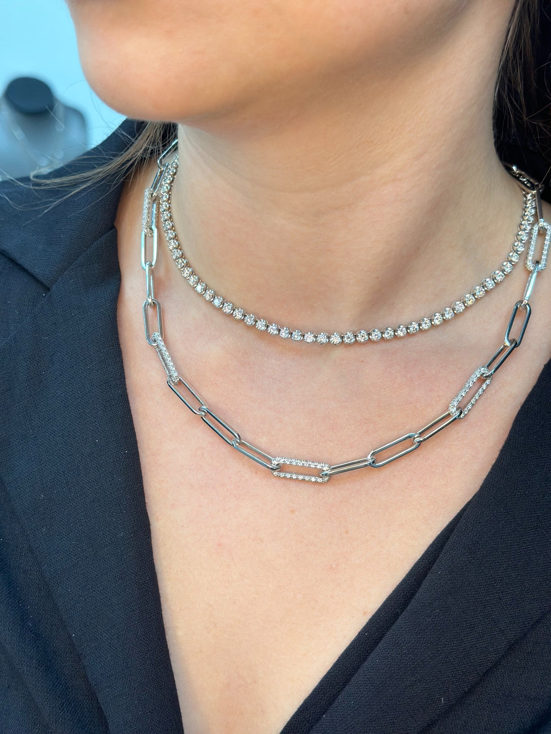 Domino - (5.35CT T.W.) Diamond Paperclip Link Necklace - Gem Jewelers Co