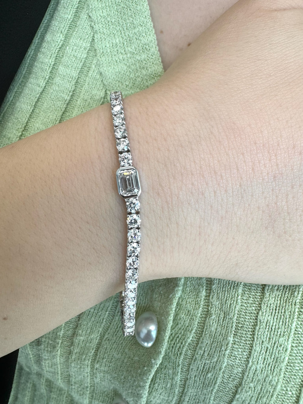 Athena - 7CT T.W Single Stone Emerald Shape Bezel Natural Diamond Tennis Bracelet - Gem Jewelers Co