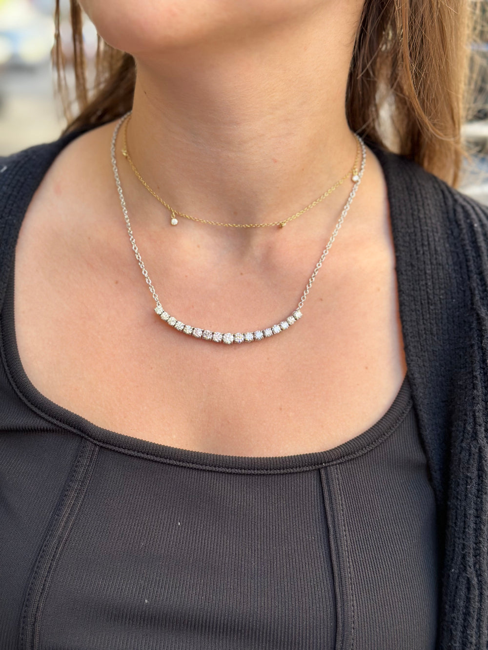 Halfway Graduated Natural Diamond Tennis Necklace - Gem Jewelers Co