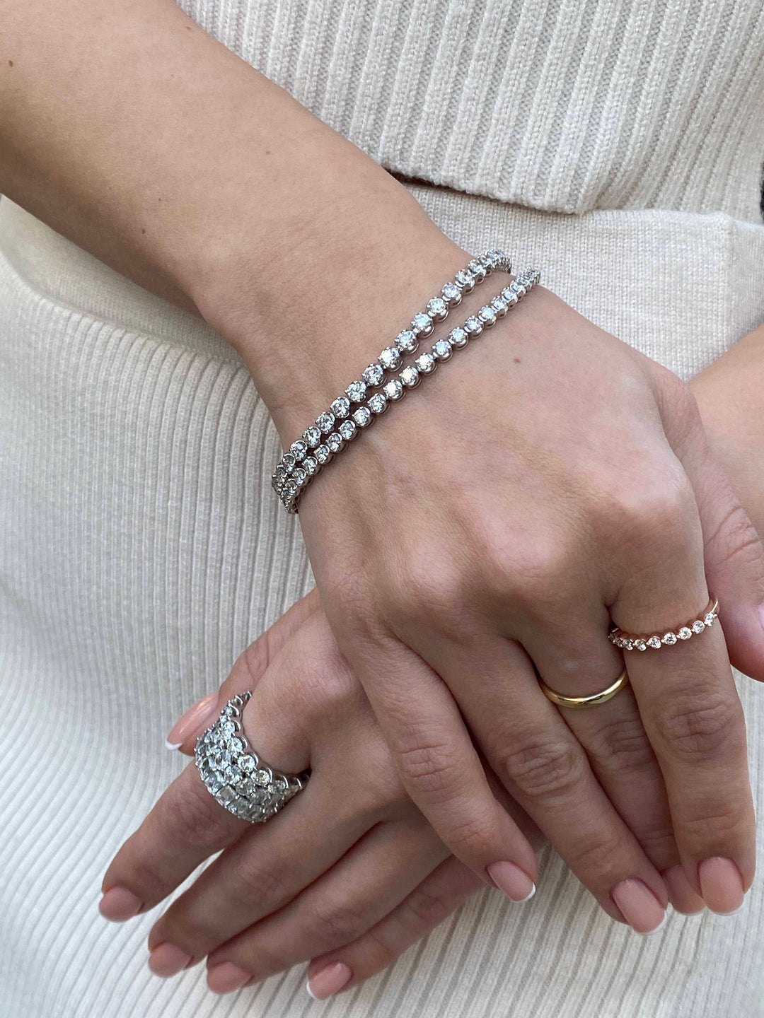 Gift Set - 6.4CT Crown Crown Prong Diamond Tennis Necklace & 4CT Crown Prong Diamond Tennis Bracelet in 14k Solid Gold - Gem Jewelers Co