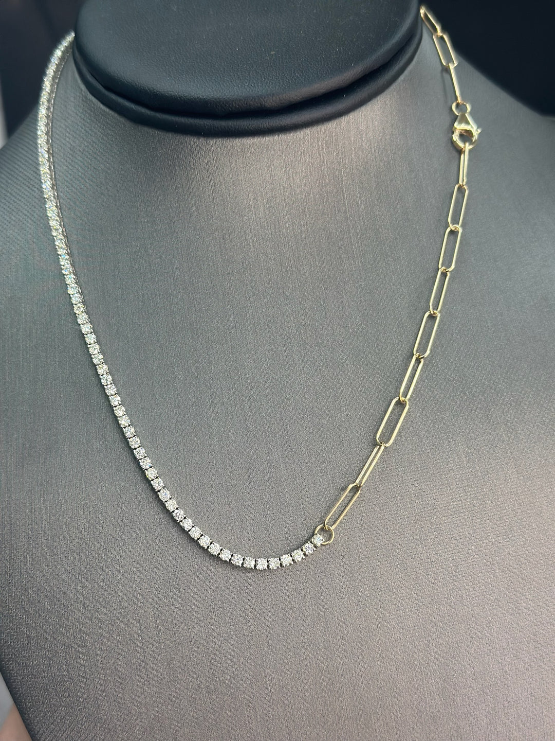 Piazza - Halfway Adjustable Diamond Tennis Necklace With Paperclip Chain - Gem Jewelers Co