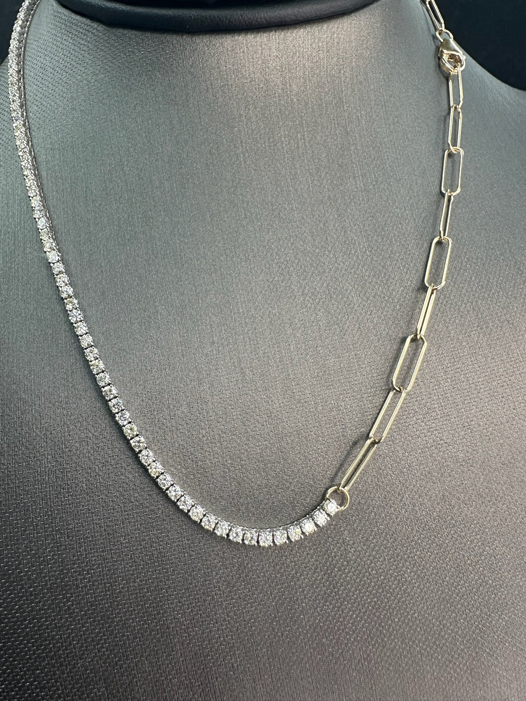 Piazza - Halfway Adjustable Diamond Tennis Necklace With Paperclip Chain - Gem Jewelers Co