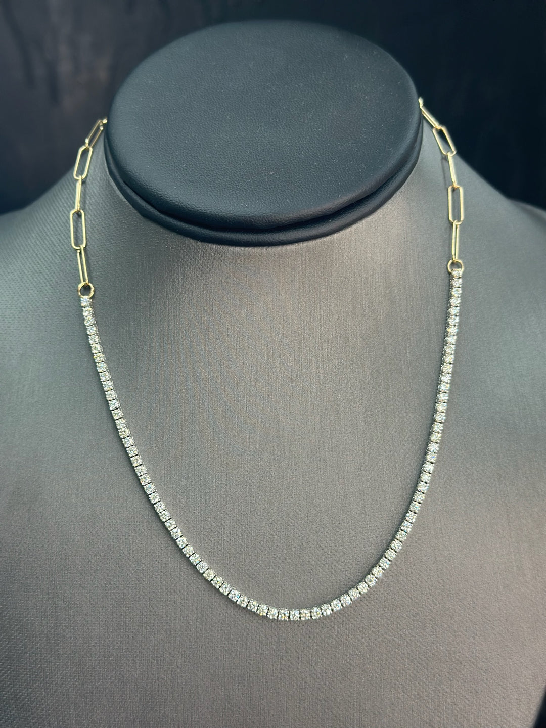 Piazza - Halfway Adjustable Diamond Tennis Necklace With Paperclip Chain - Gem Jewelers Co