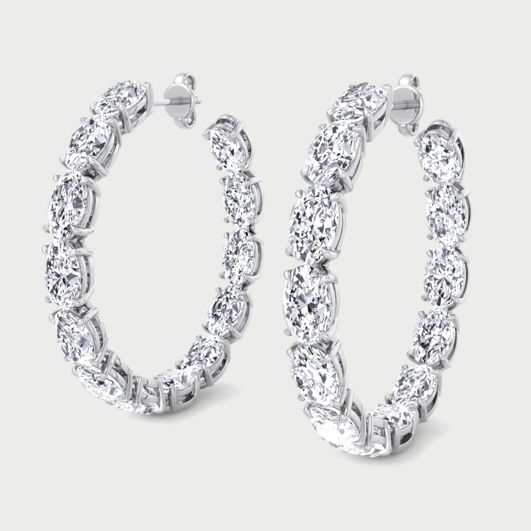 Inside Out Oval Natural Diamond Hoop Earring 1.25”