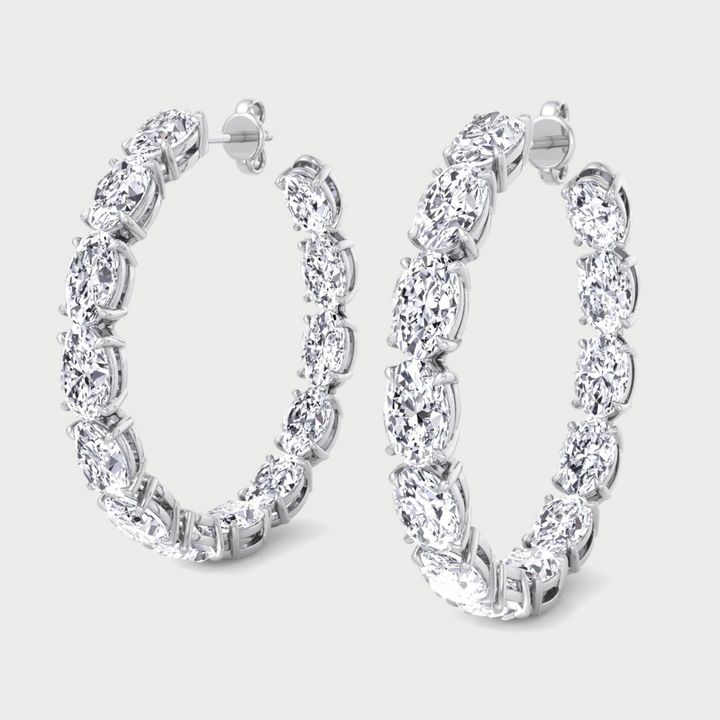 Inside Out Oval Natural Diamond Hoop Earring 1.25”