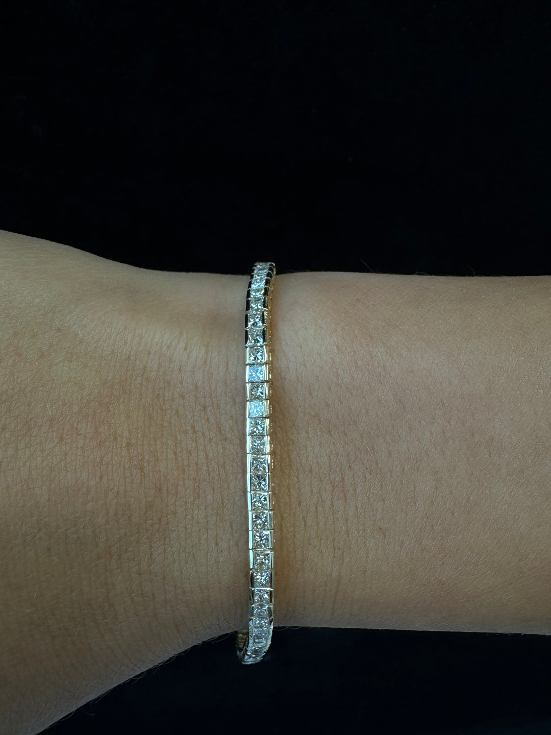 Princess Cut Natural Diamond Tennis Bracelet 18K Solid Gold