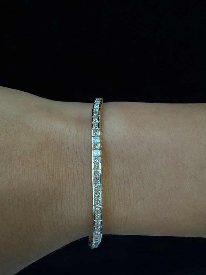Princess Cut Natural Diamond Tennis Bracelet 18K Solid Gold