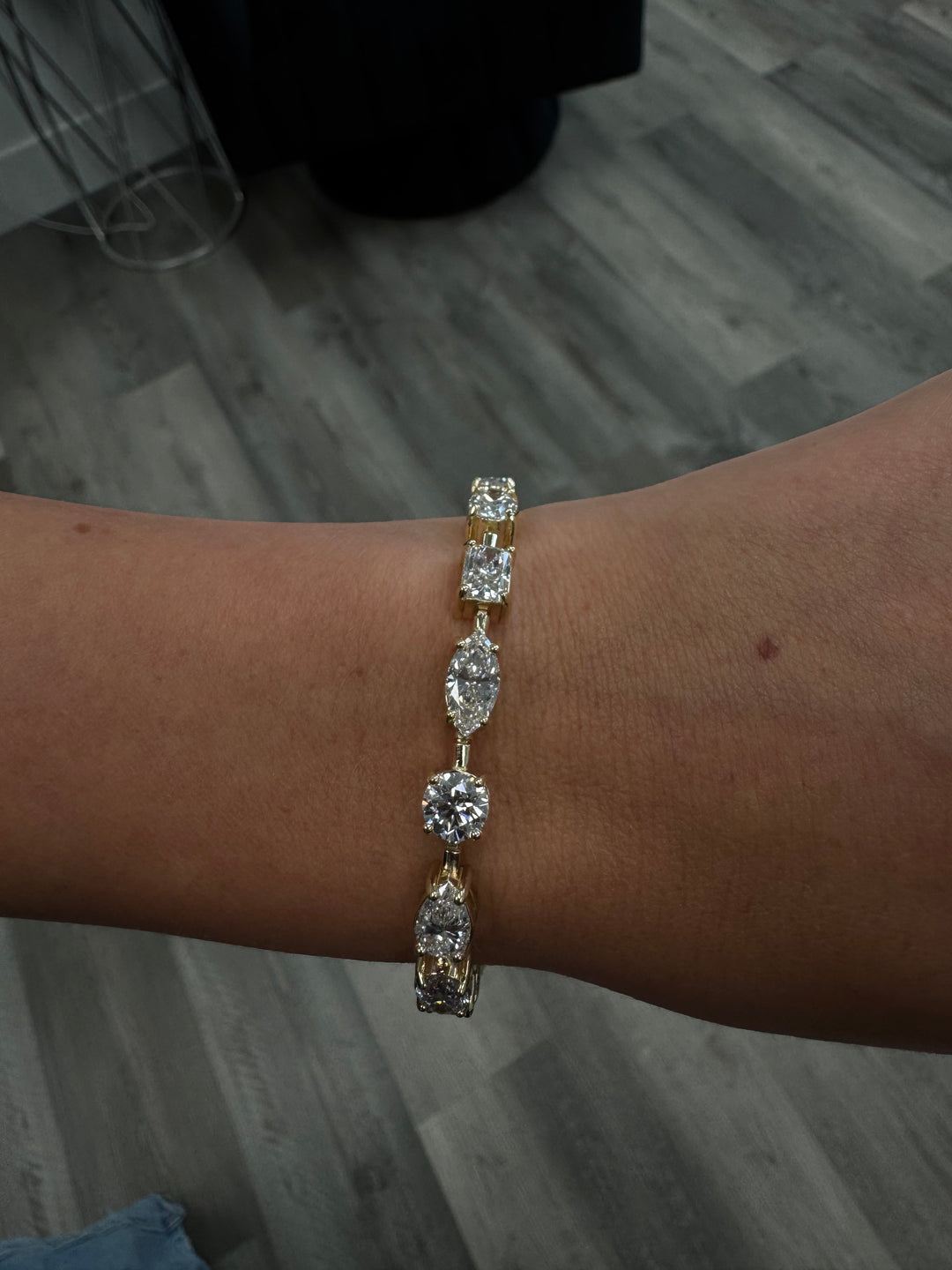 Mixed Shape Natural Diamond Tennis Bracelet 14K Solid Gold