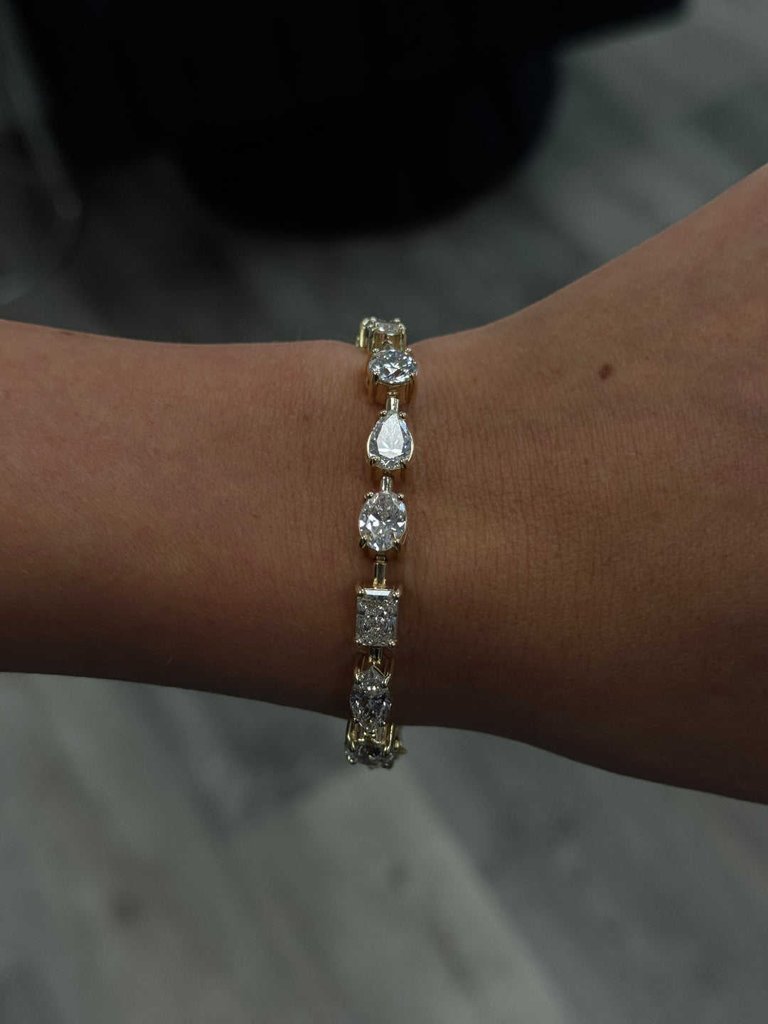 Mixed Shape Natural Diamond Tennis Bracelet 14K Solid Gold