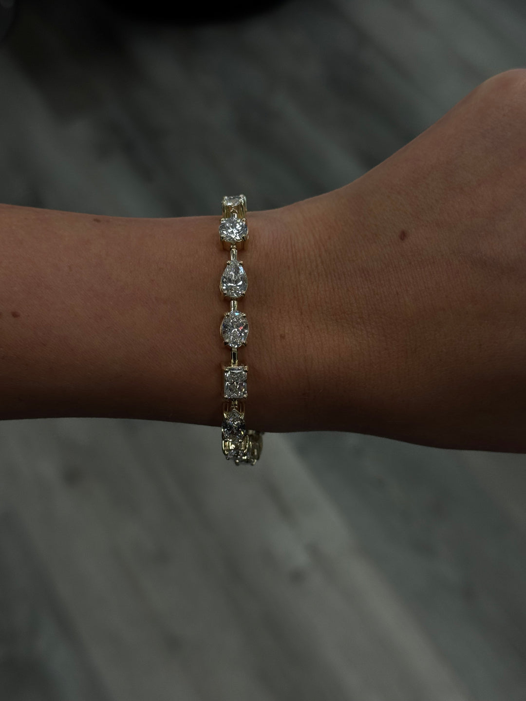 Mixed Shape Natural Diamond Tennis Bracelet 18K Solid Gold