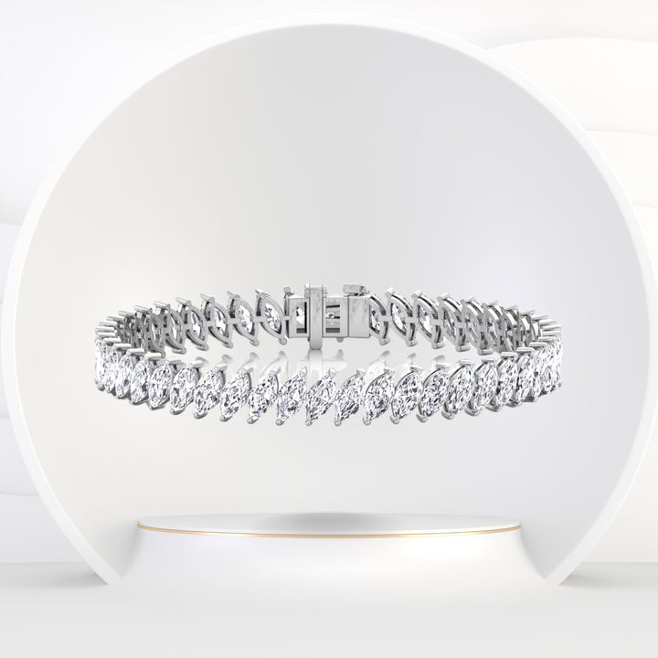 Marquise Cut Natural Diamond Tennis Bracelet 14K Solid Gold