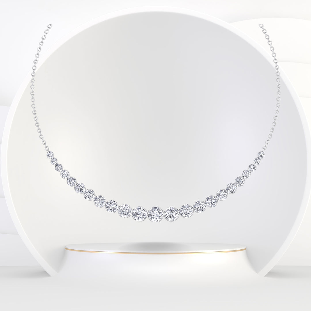 Tullia - Halfway Graduated Crown Prong Natural Diamond Tennis Necklace - Gem Jewelers Co