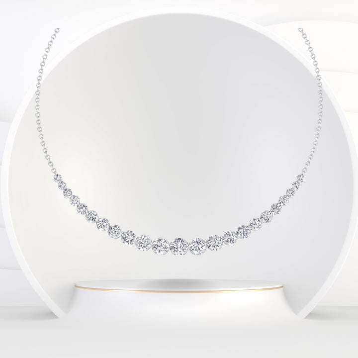 Tullia - Halfway Graduated Crown Prong Natural Diamond Tennis Necklace - Gem Jewelers Co