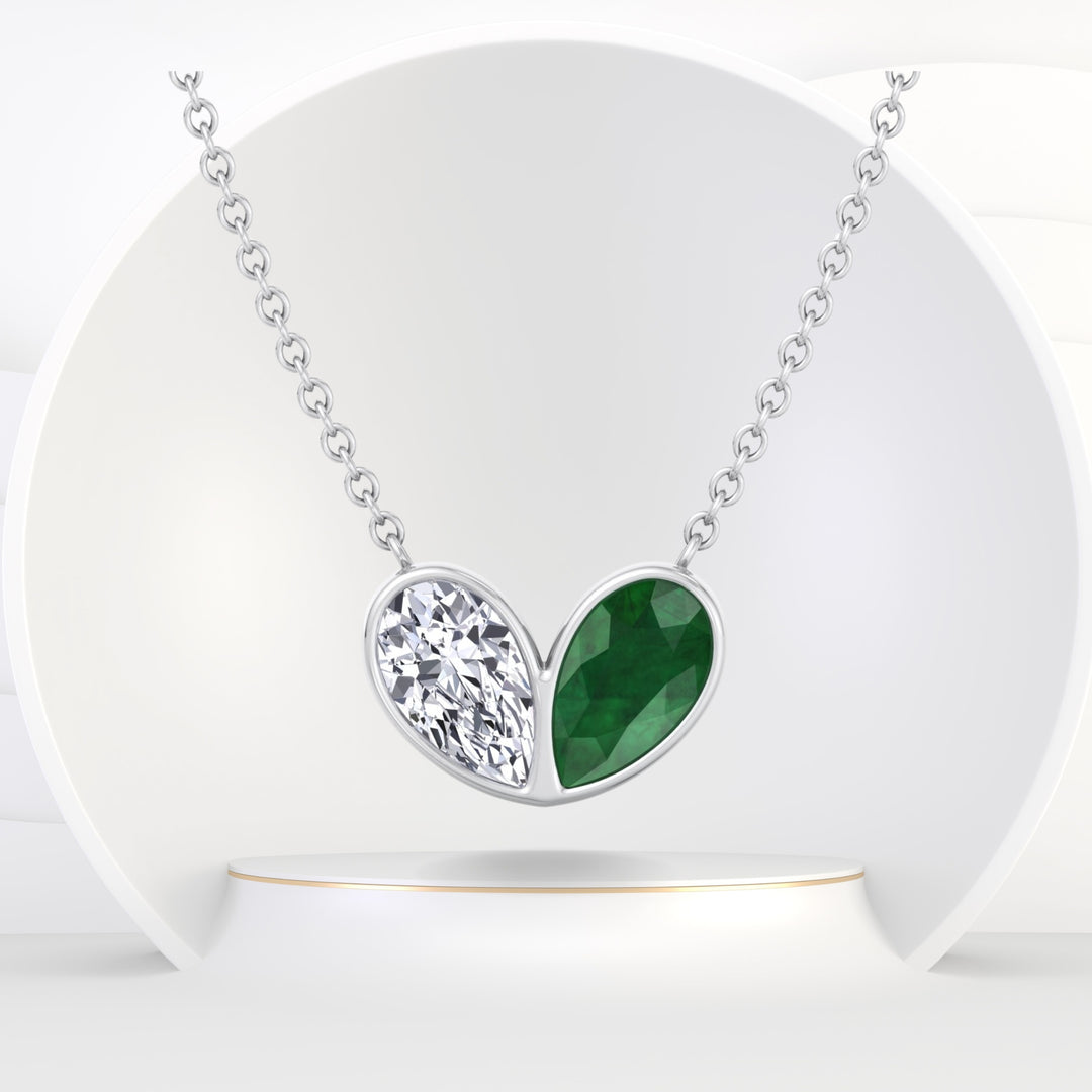 Patriz - Pear Shape Green Emerald and Natural Diamond Pendant Necklace - Gem Jewelers Co