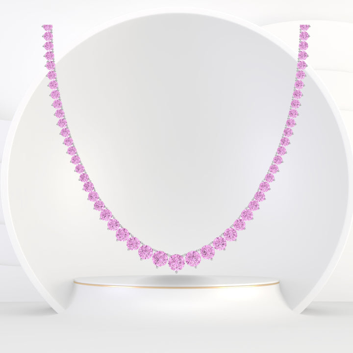 Soleil - 13CT T.W Riviera Graduated Pink Sapphire Tennis Necklace - Gem Jewelers Co