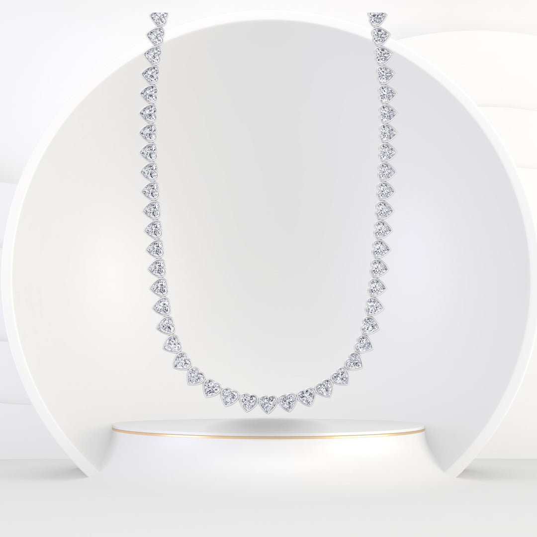 Lavinia - Heart Shape Bezel Set Diamond Tennis Necklace - Gem Jewelers Co