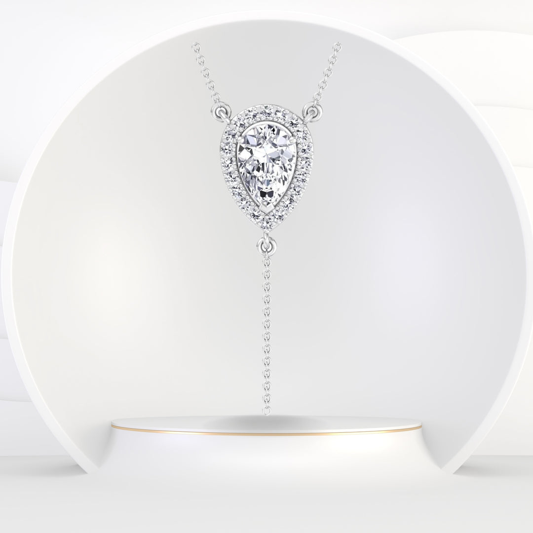 Hannah - 1.20CT Pear Shape Halo Diamond Lariat Necklace - Gem Jewelers Co
