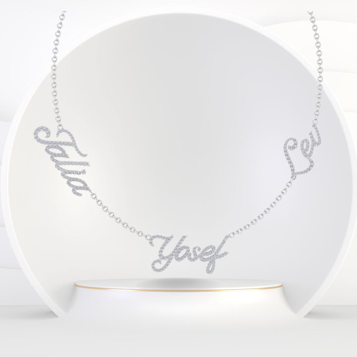 1.50CT T.W. Custom 3 Name Diamond Necklace - Gem Jewelers Co