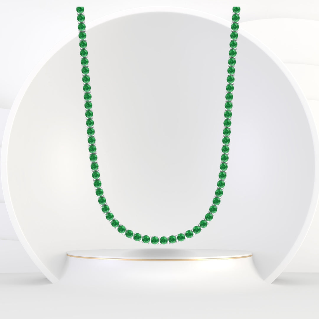 Giovane - Natural Green Emerald Tennis Necklace - Gem Jewelers Co