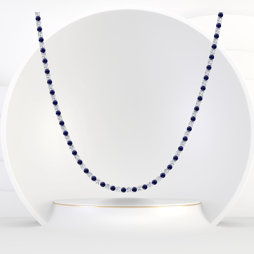 Sara - Alternating Blue Sapphire and Natural Diamond Tennis Necklace - Gem Jewelers Co