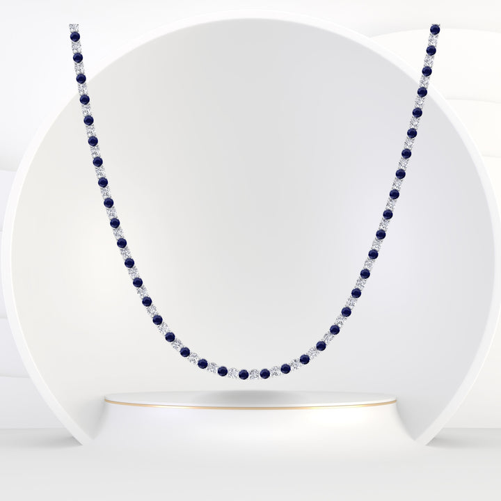 Sara - Alternating Blue Sapphire and Natural Diamond Tennis Necklace - Gem Jewelers Co