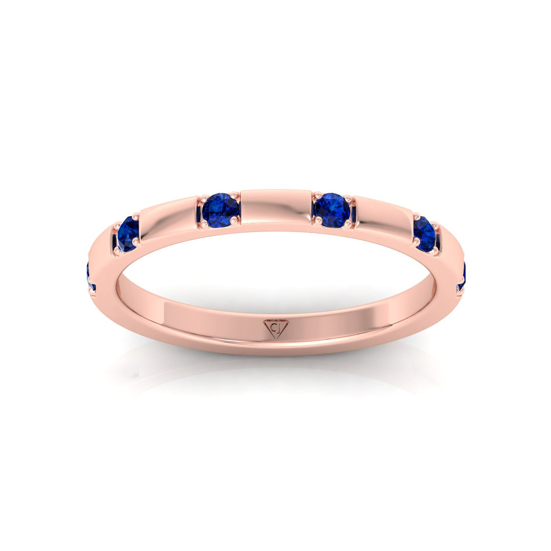 Natural Blue Sapphire Promise Band-Rose Gold-18K