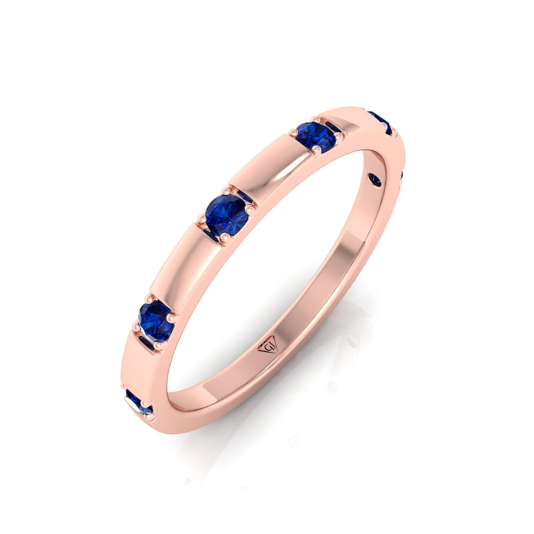 Natural Blue Sapphire Promise Band-Rose Gold- 14K