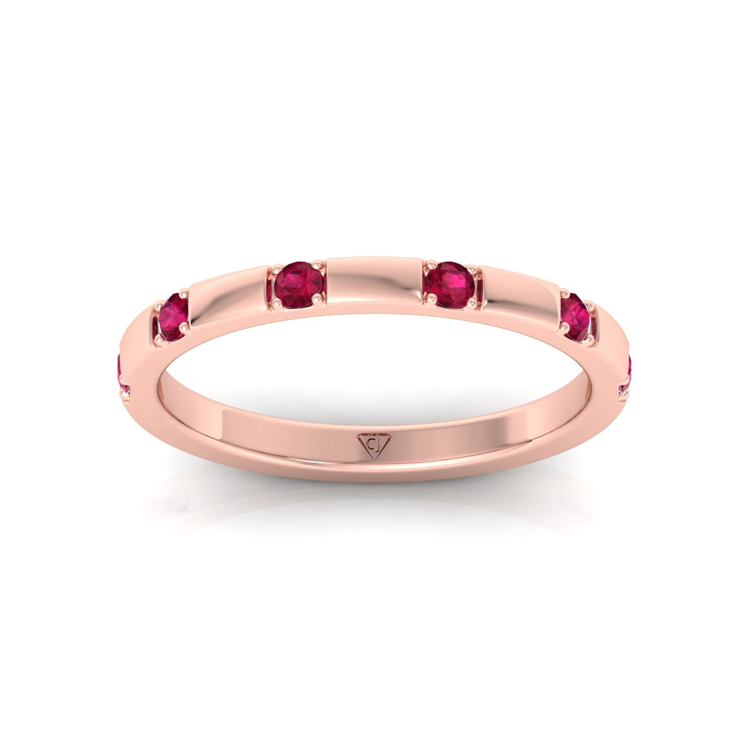 Natural Red Ruby Promise Band-0.65CT-14K-Rose Gold
